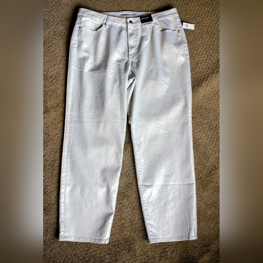 Old Navy Women’s Size 18 High-Rise OG Loose Glitter Jeans – White - Picture 8 of 8